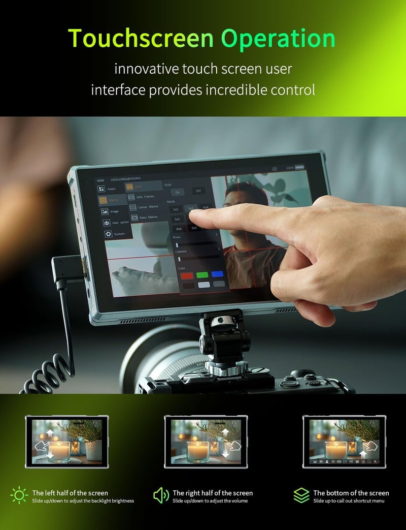 Feelworld FW759PRO 7 Inch Touchscreen Camera Monitor 4K HDMI Video Field Monitor with F550 Battery for DSLR 400nit HD 1280x800 Waveform Monitoring - Image 3